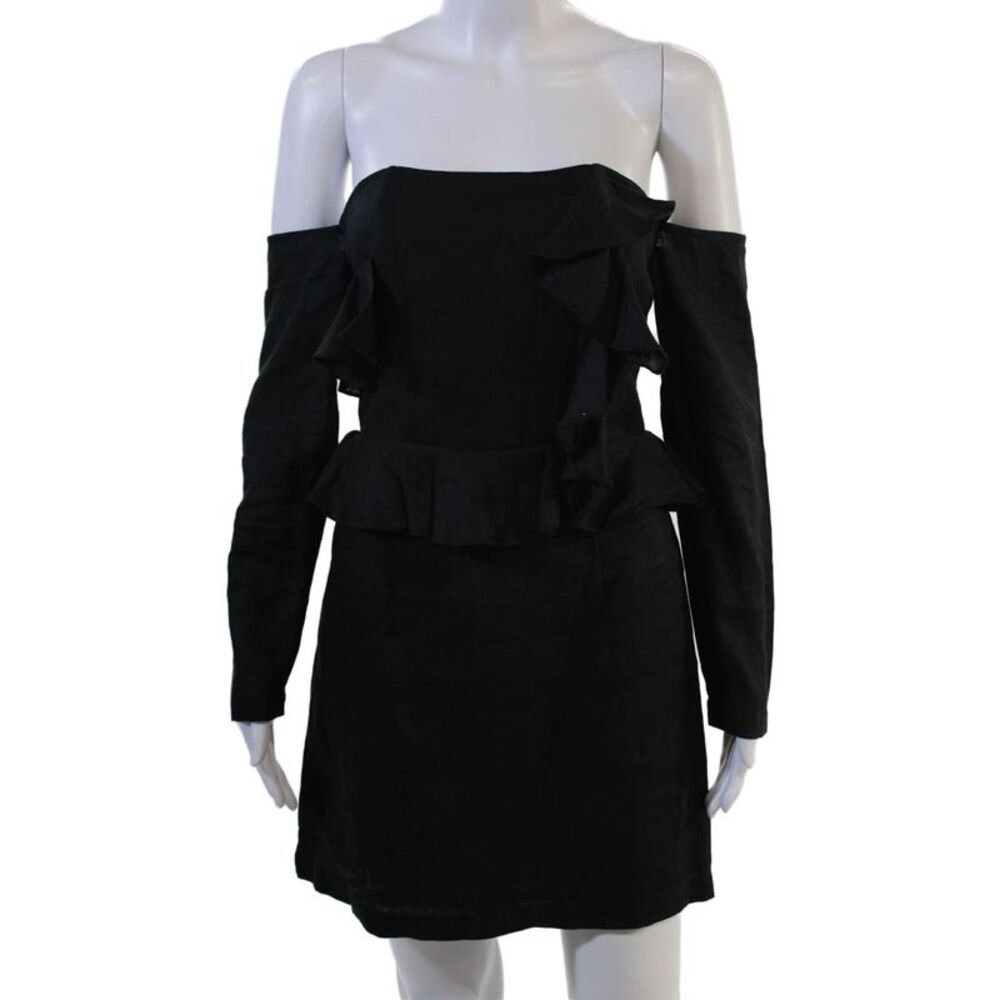 MLM Label Womens Bodycon Mini Dress Black Square Neck Long Sleeve Size S